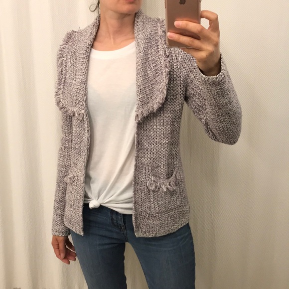 Chico's Sweaters - Chico’s purple shimmer fringe cardigan